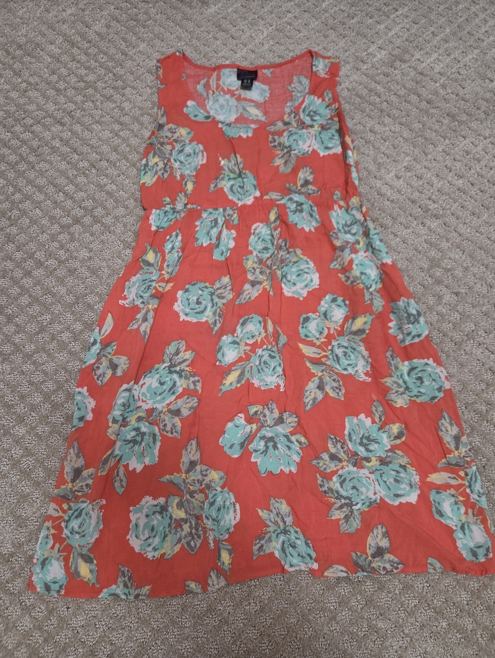 (M) Oh Baby by Motherhood Coral Floral Maternity Dress with Teal Rose Print